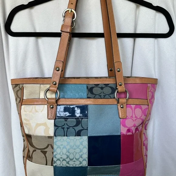 Vintage Coach Patchwork Leather Tote Bag - Multicolor - Picture 7 of 7